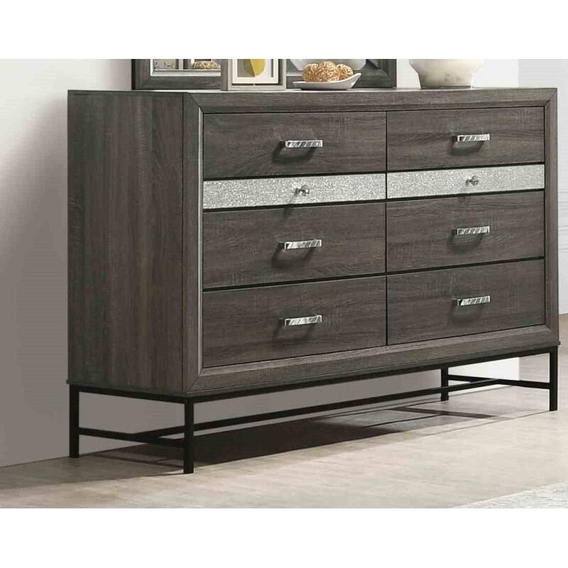 Modern Gray Upholstered 4Pc Bedroom Furniture Set with Storage Metal Leg