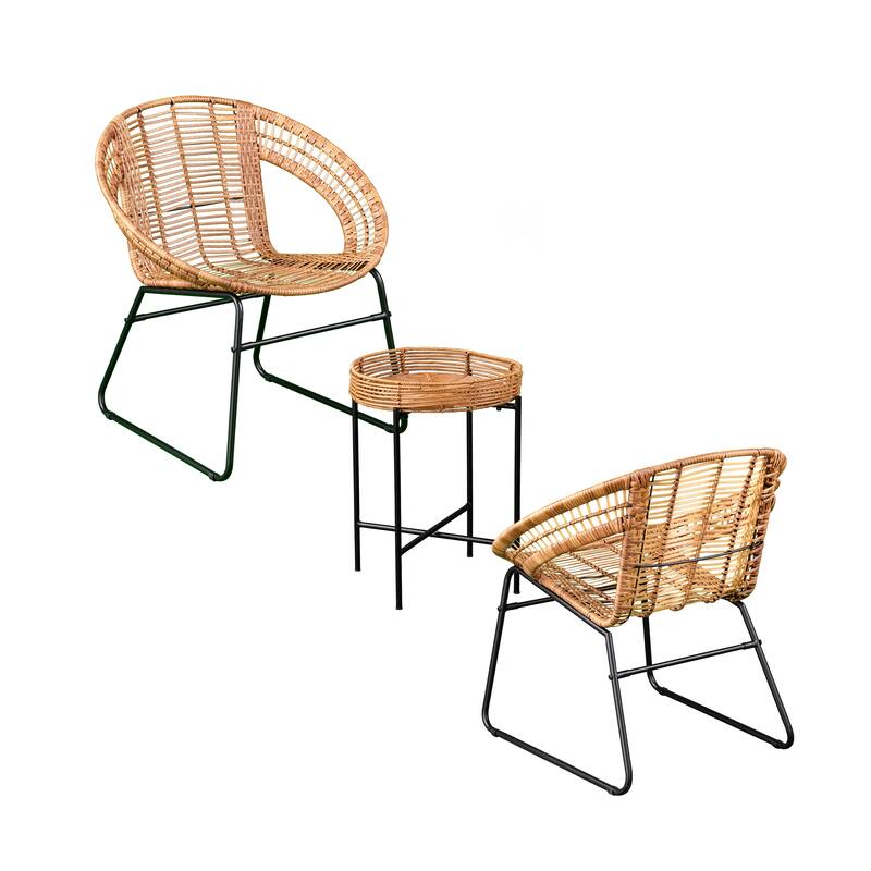 SEI Furniture Arti Contemporary All-Weather Natural Rattan 3-Piece Patio Bistro Set