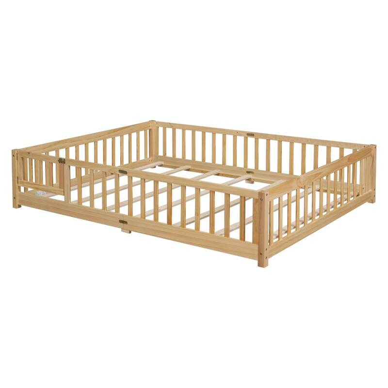 Floor Platform Bed With Fence Guardrails And Door