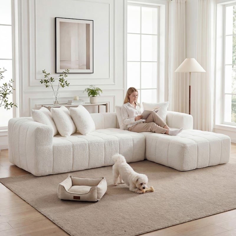 107.9" Modern L-Shape Cloud Sectional Sofa, No Assembly Required - White
