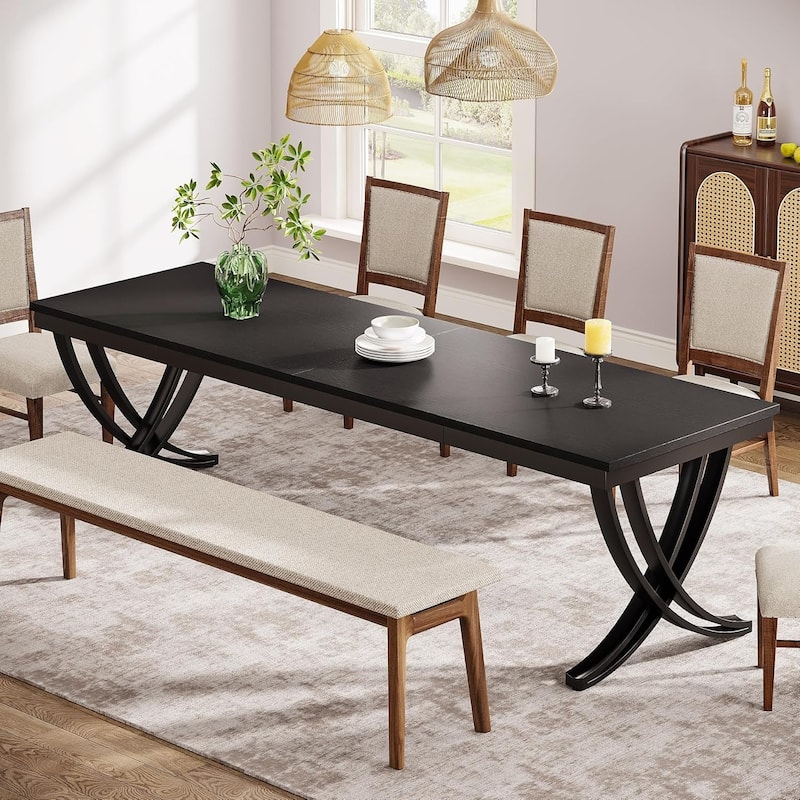 78" Large Rectangular Dining Table, Farmhouse Solid Wood Top Kitchen Table for Dining/Living Room - Black