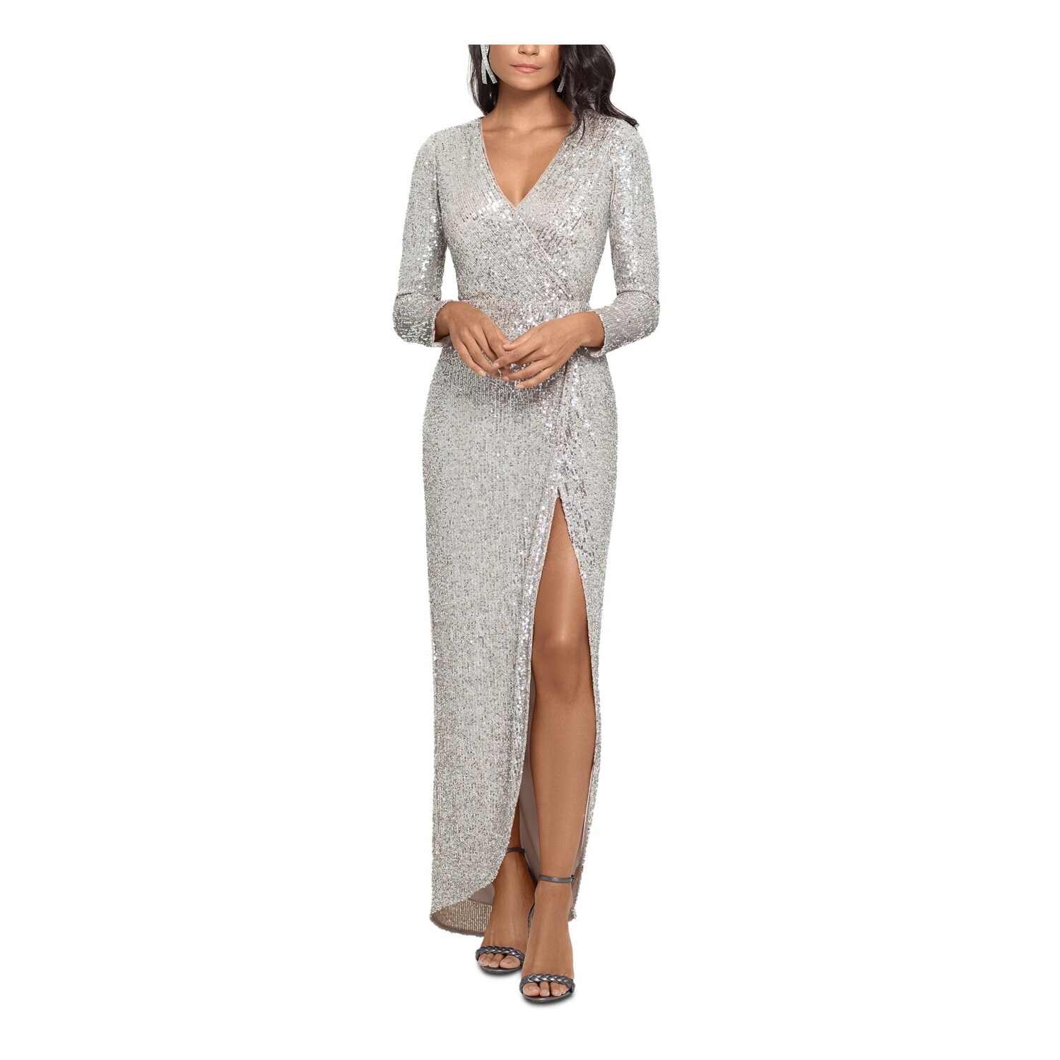 silver long sleeve maxi dress