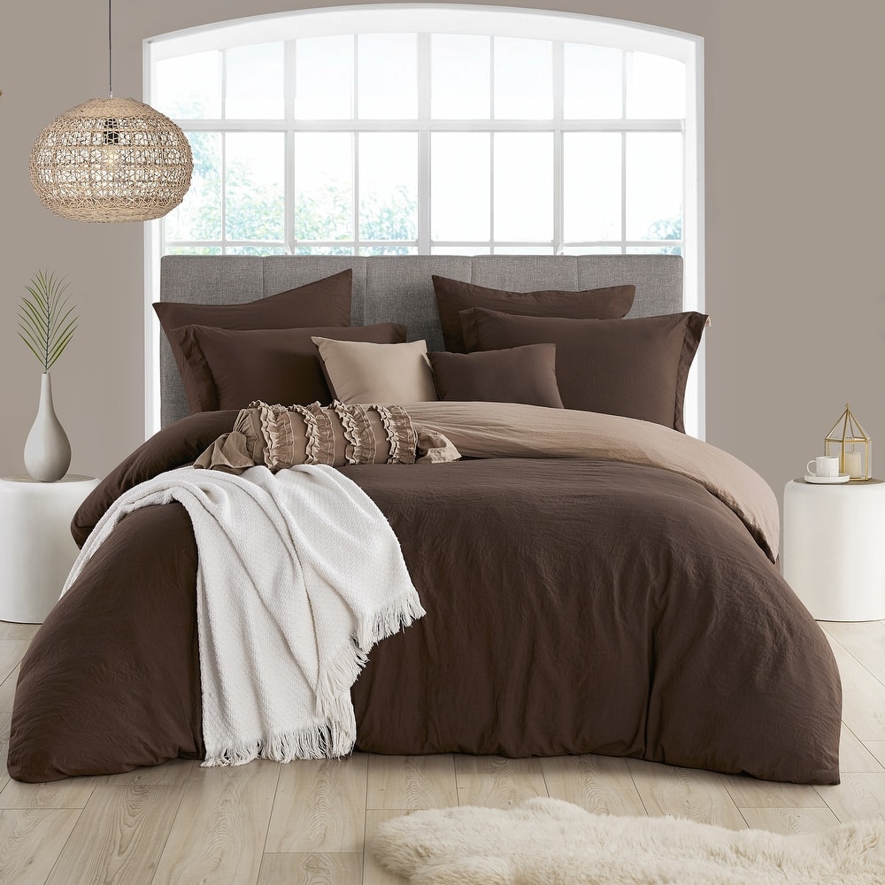 Swift Home Extra Soft Reversible Crinkle Microfiber Duvet Cover Set (Comforter Not Included)