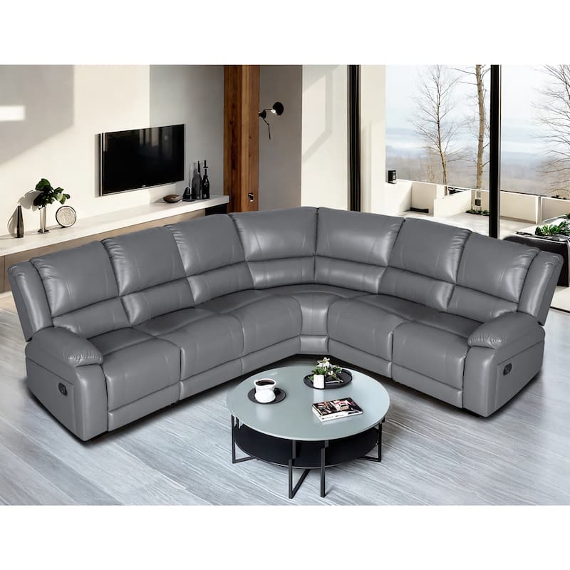 119''W Faux Leather 6-Seat Large Manual Reclining Sectional Sofa - Grey