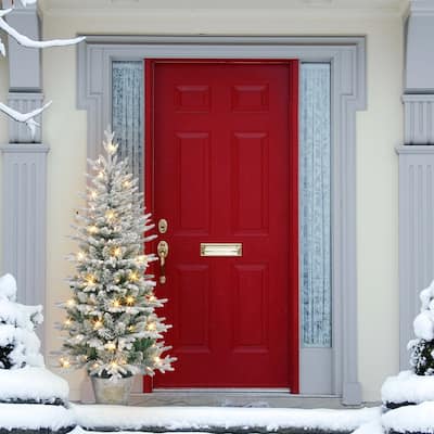 Puleo International 6 ft. Pre-lit Potted Flocked Tree