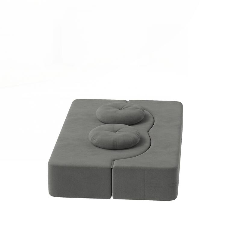 Modern Floor Sofa with 2 Pillows,Convertible Plush Corduroy Foam-Filled Sleeper Sofa Bed