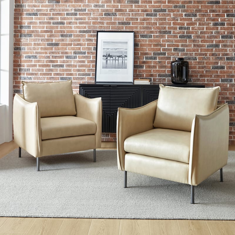 Jaime Modern Vegan Leather Accent chair with Metal Legs Set of 2 by HULALA HOME - Beige