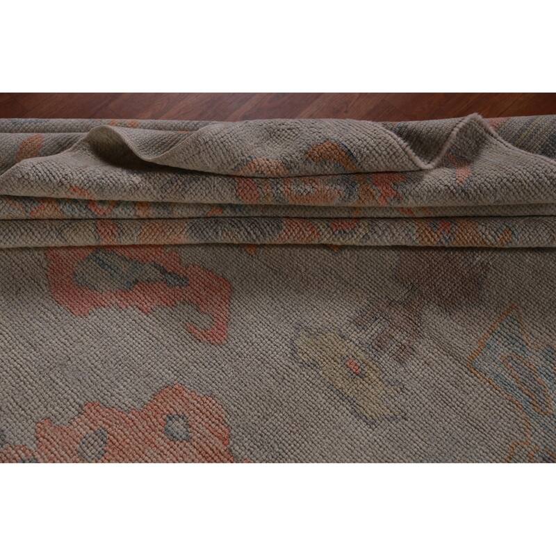 Hand Knotted Oriental 100% Wool Carpet Transitional All-Over Beige & Ivories Oushak Area Rug - 11' 9'' X 9' 4''