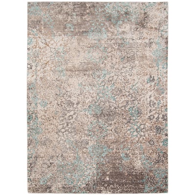 Savannah Sia Aqua Blue/Gray/Beige Polyester Area Rug