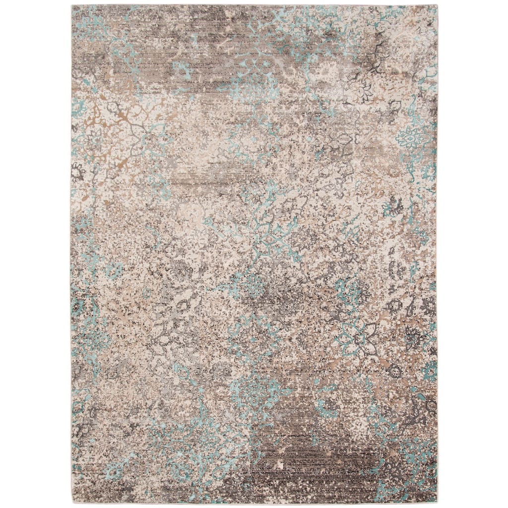 Savannah Sia Aqua Blue/Gray/Beige Polyester Area Rug