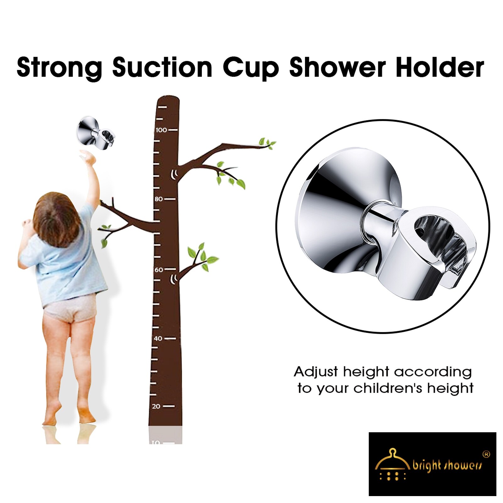 BRIGHT SHOWERS Handheld Shower Head Holder, Wall Suction Bracket