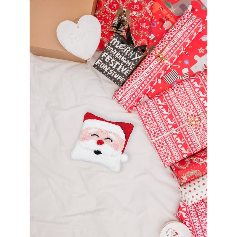 8" x 8" Happy Santa Hooked Petite Christmas Holiday Throw Pillow