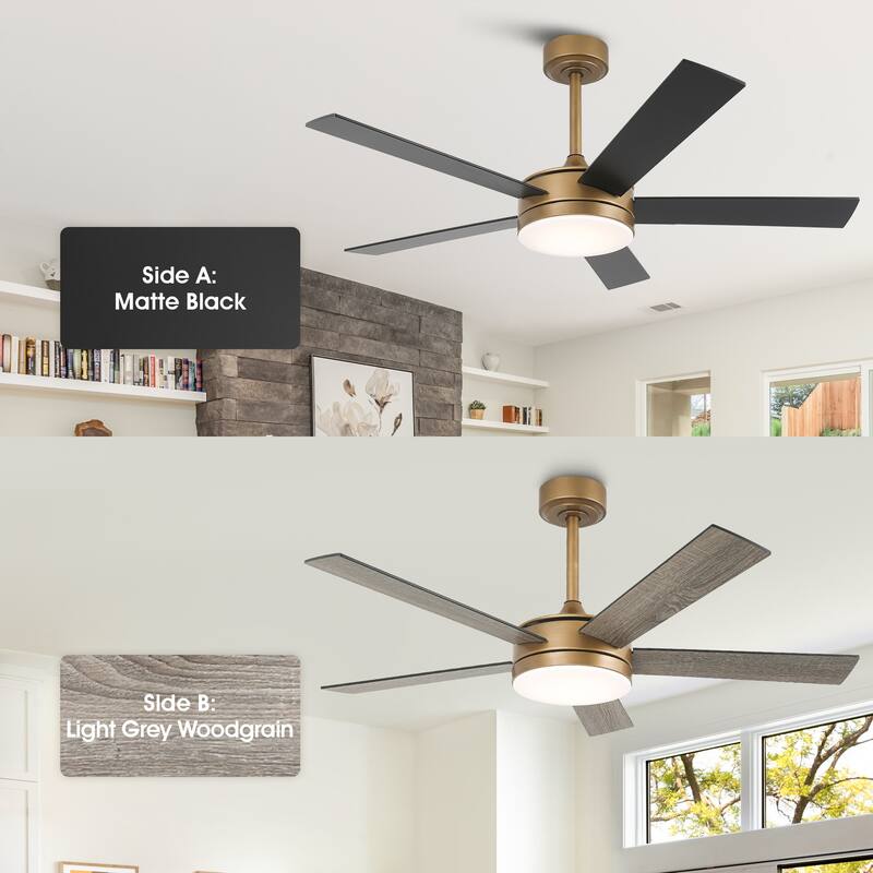 Vaczon 48" Gold Reversible Dimmable LED Smart Ceiling Fan with Light, App Comtrol and Remote