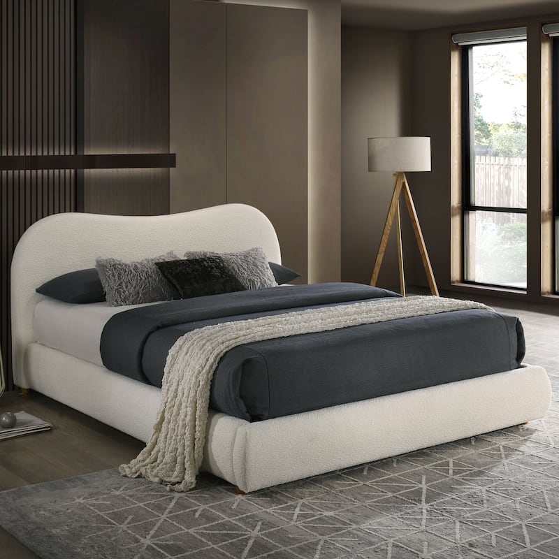 Furniture of America Niric Modern Fabric Upholstered Platform Bed with Storage Footboard