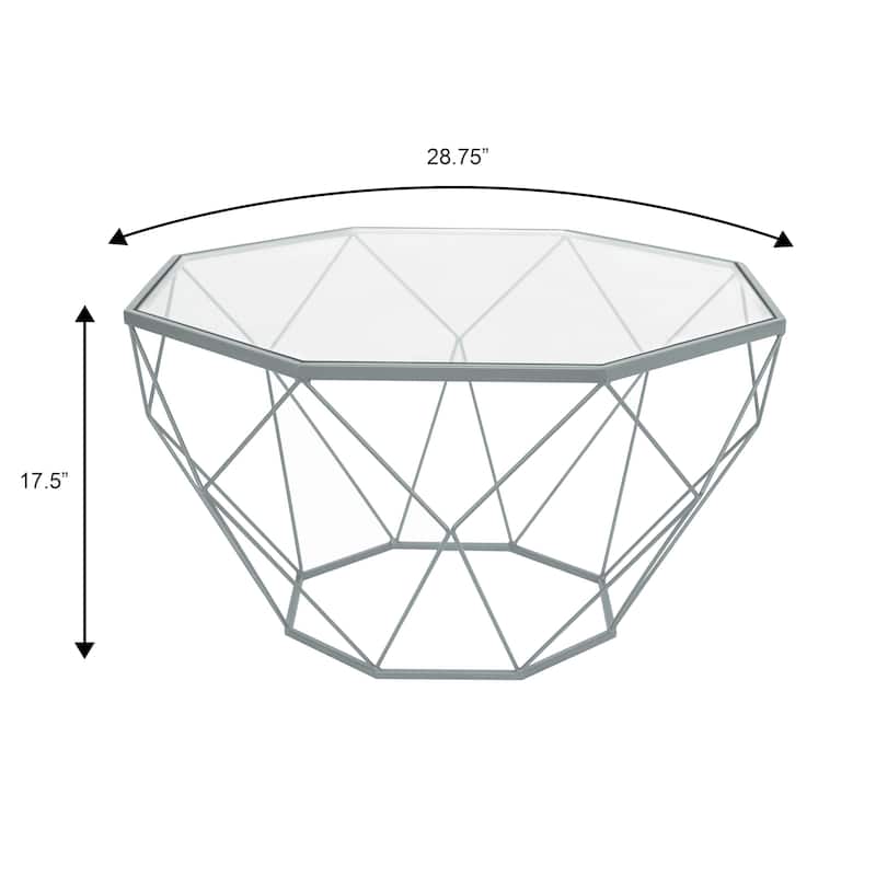 Malibu 29" Modern Octagon Center Coffee Table with Tempered Glass Table top & Sturdy Metal Geometric Base for Living Room Office