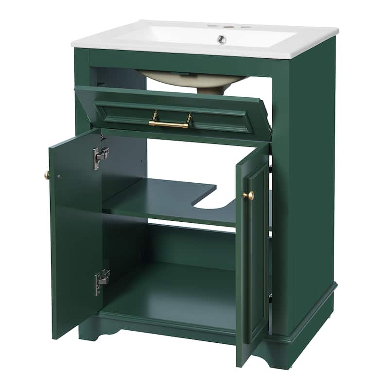 24" Freestanding Bathroom Vanity with White Integrated Ceramic Sink - 24'' x 18.5'' x 33''