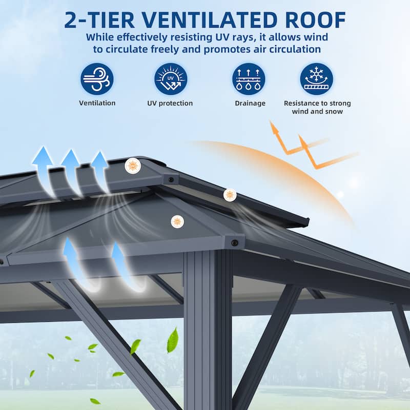 Grill Gazebo with Bar & Shelves, Double Roof BBQ Canopy for Patio, Wind & Weather-Resistant Outdoor Grill Shelter Tent