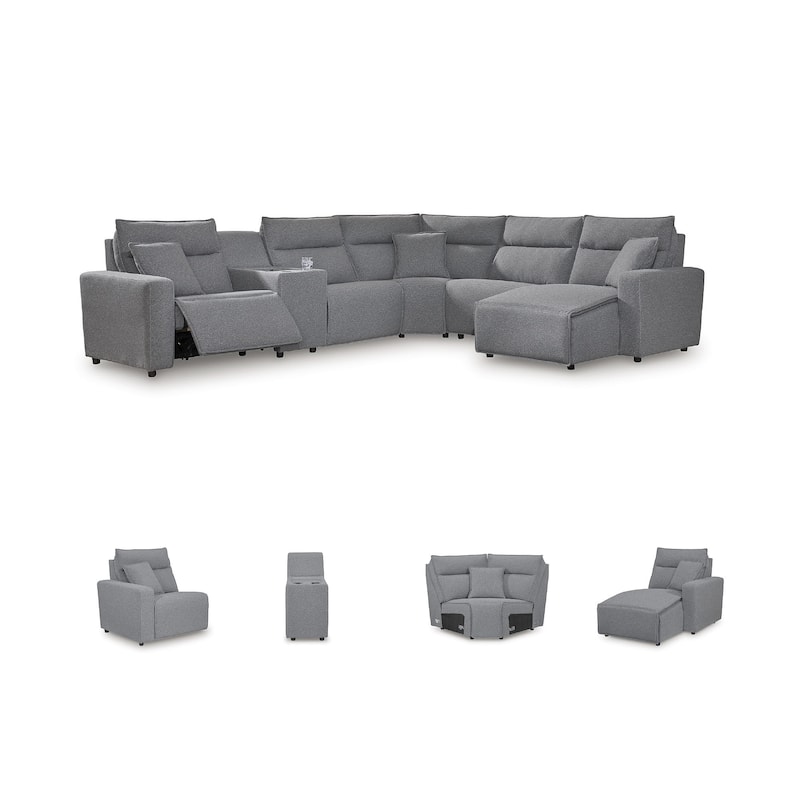 Signature Design by Ashley Modmax Gray 6-Piece Power Reclining Sectional with Chaise - 143" W x 125" D x 41" H
