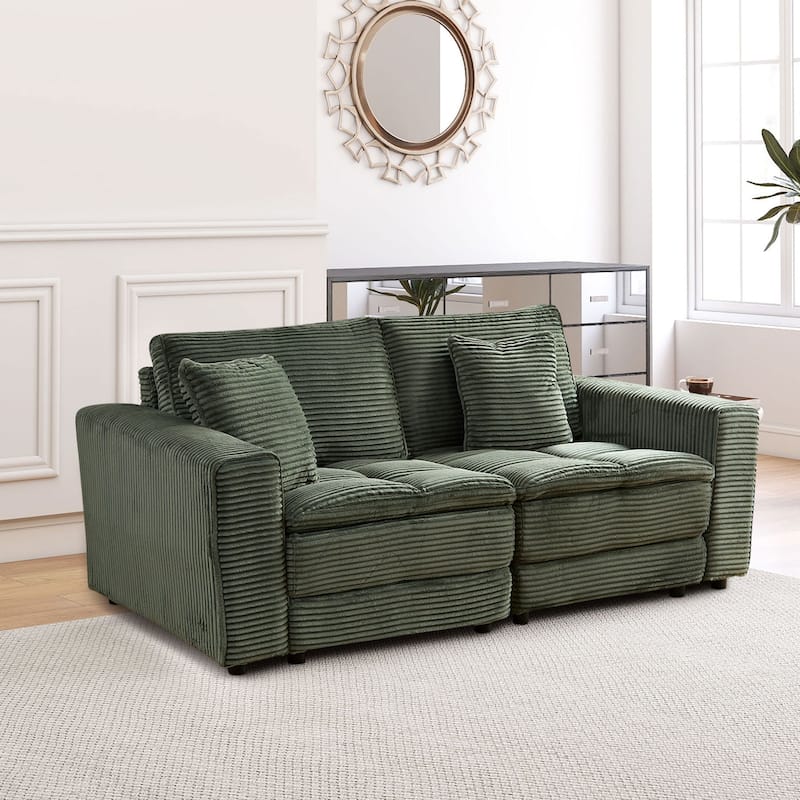 2 Seats Couch with Detachable Cushions Corduroy Upholstery 2 Pillows Living Room Apartment