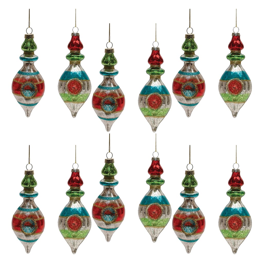 Reflector Drop Ornament (Set of 12) 6"H Glass - 2" x 2" x 6"