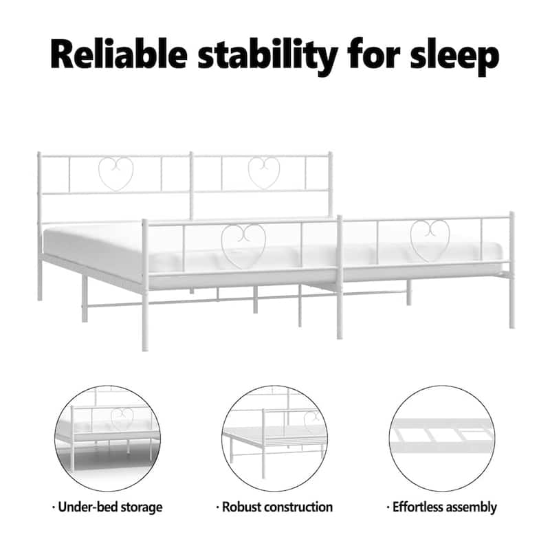 vidaXL King Metal Bed Frame with Headboard, White, No Mattress - 81.5" x 78" x 35.4"