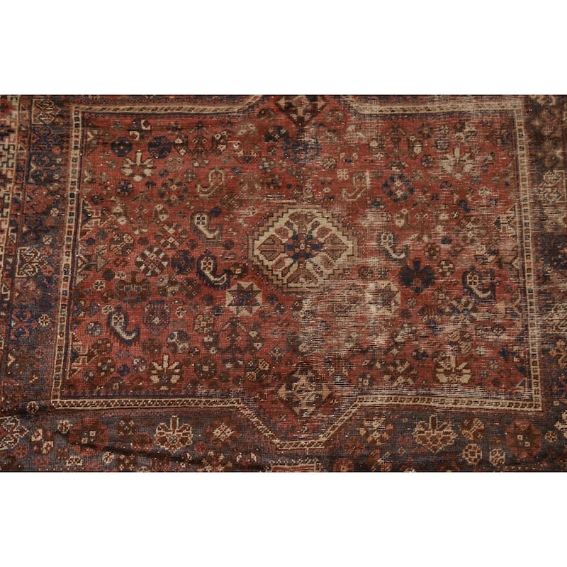 Pre-1900 Antique Qashqai Persian Rug Hand-knotted Wool Carpet - 5'2"x 6'5"