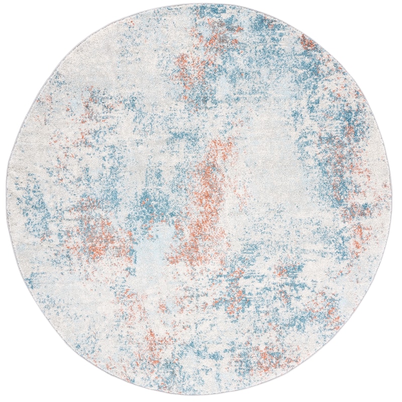 SAFAVIEH Tulum Melinda Modern Abstract Rug - 3' Round - Light Blue/Ivory