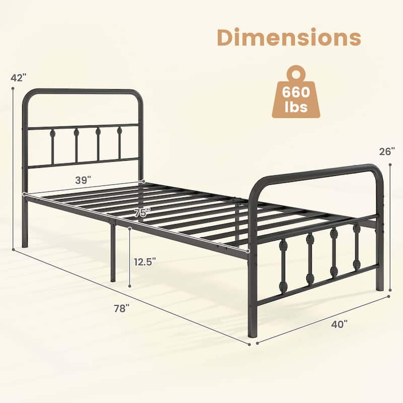Twin/Full/Queen/King Metal Bed Frame Platform Bed w/ Headboard - Twin
