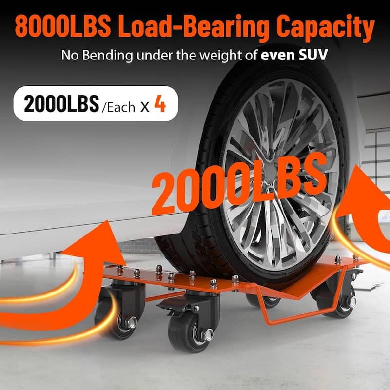 4-Pack Heavy-Duty Wheel Dolly Set 8000-lb Capacity 360Degree Swivel Casters and Brakes Orange