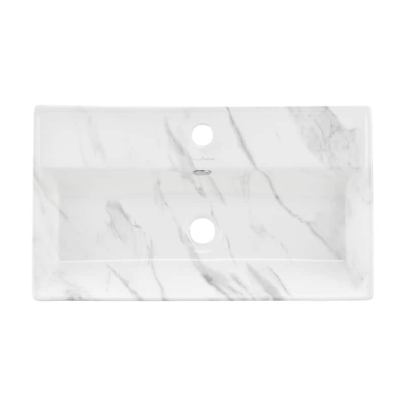Claire 22" Rectangle Wall-Mount Bathroom Sink In White Marble - 22.05" x 12.4" 5.3"