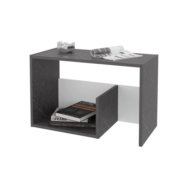 Vega Side Table in Melamine with Open Storage, Onix and White