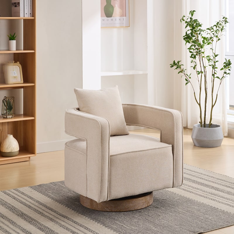 Roomfitters 29.1" Modern Swivel Accent Chair, Open Back Linen Blend Club Chair with Weathered Wood Base - Beige
