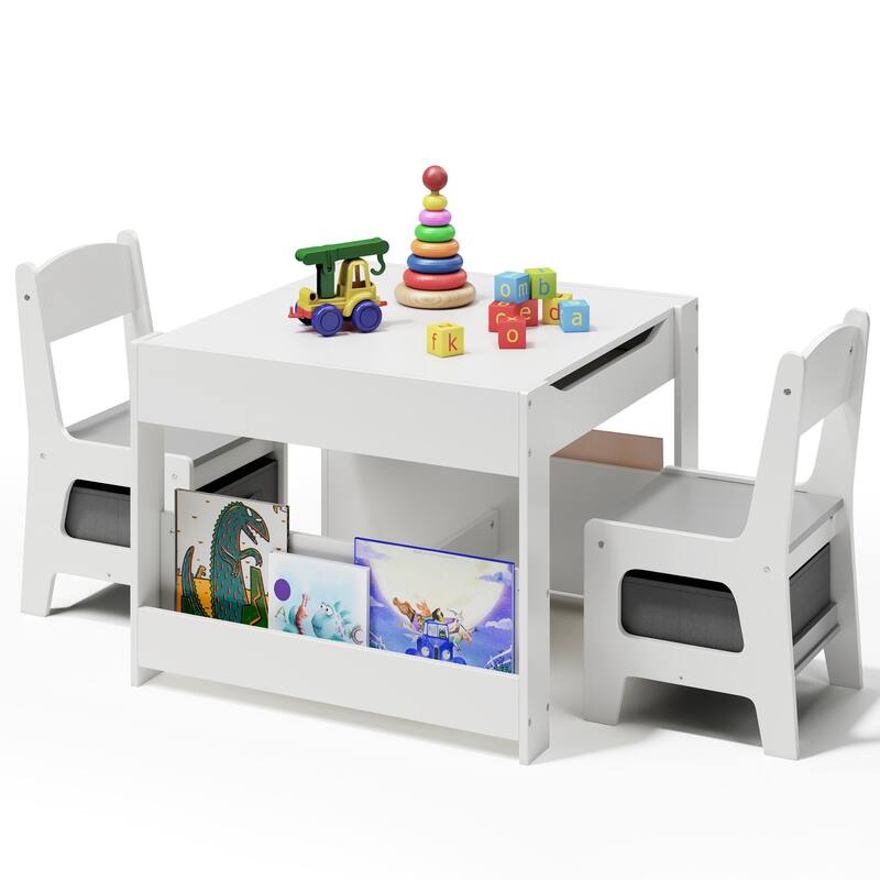 4 in 1 Kids Activity Table and Chair Set with Removable Tabletop Storage, Toddler Craft Table and Chairs