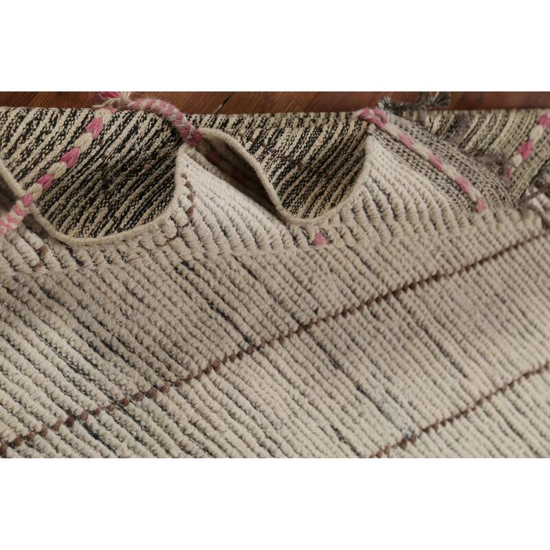 All-Over Ivory Moroccan Oriental Area Rug Hand-Knotted Wool Carpet - 4'9"x 8'9"