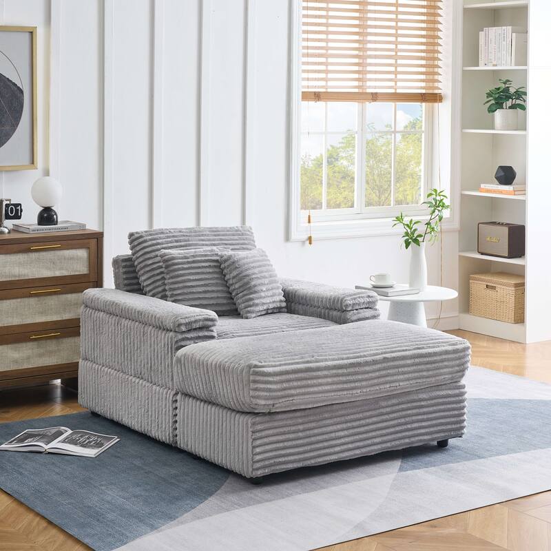 Corduroy Single Sofa Set with 2 Throw Pillows (500lb Capacity)