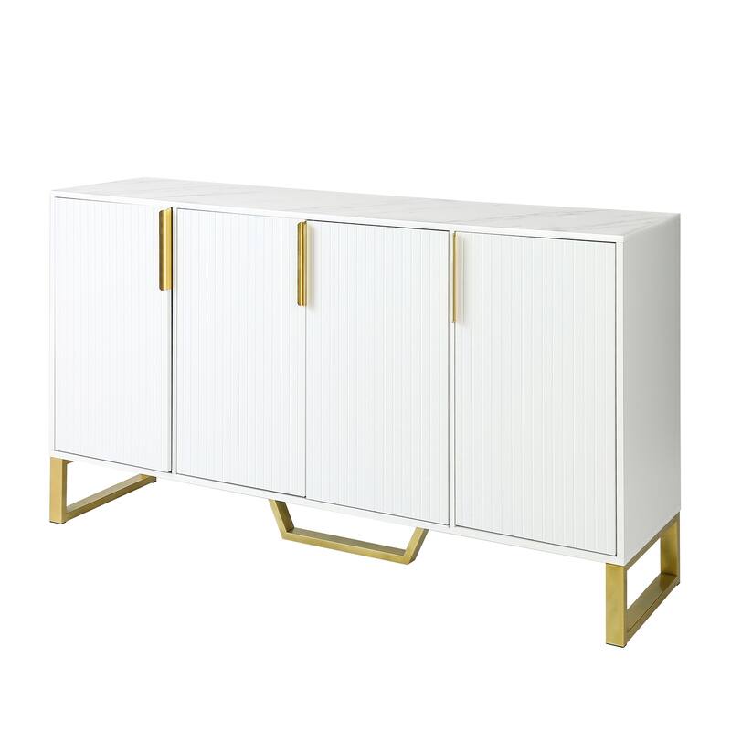 Modern 4-Door Cabinet with Adjustable Shelves, Metal handles and Four Doors