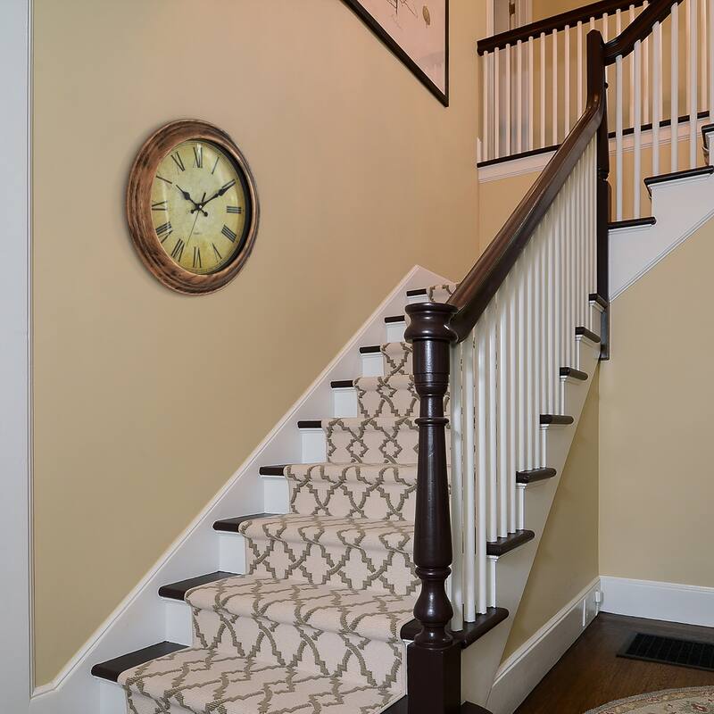 15.5 in Wall Clock for Home Kitchen Living/Dining Room Office Over Fireplace Decor, Easy to Read, Rustic Bronze, Non-Ticking
