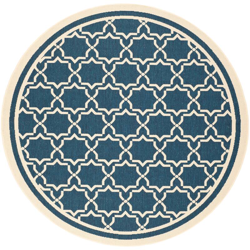SAFAVIEH Courtyard Gulsin Indoor/ Outdoor Waterproof Patio Backyard Rug - 6'7" Round - Navy/Beige
