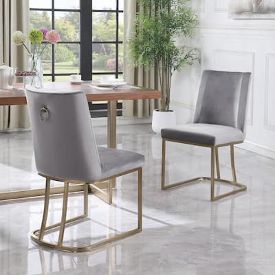 Gray Dining Chairs Set of 2, Upholstered Dining Table Chair, Velvet Accent Chair, Reception Chair with Metal Legs