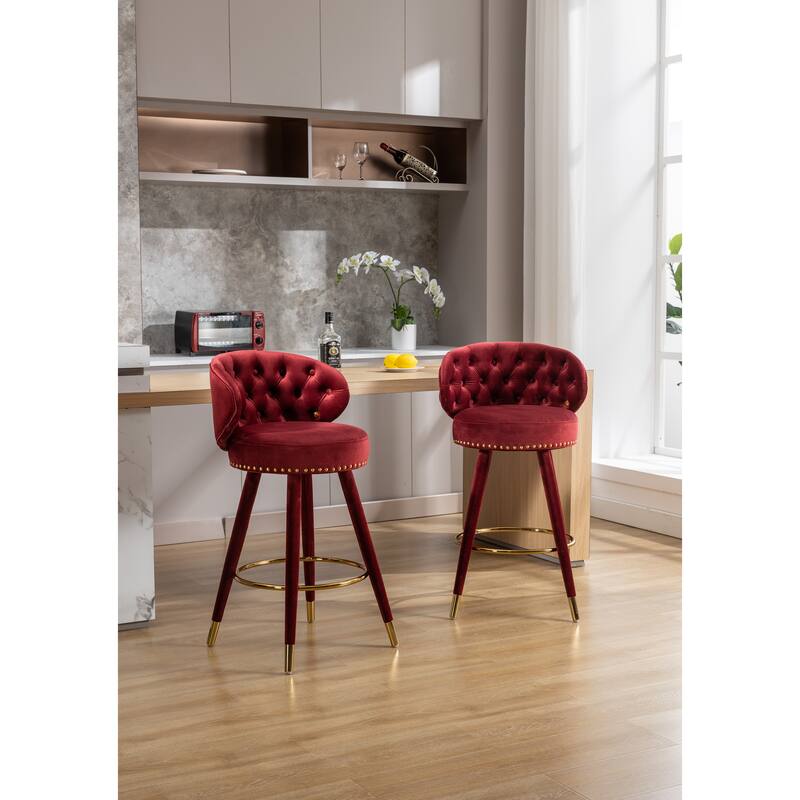 HOMEFUN Counter Height Bar Stools Set of 2 for Kitchen Counter Solid Wood Legs with a fixed height of 360 degrees