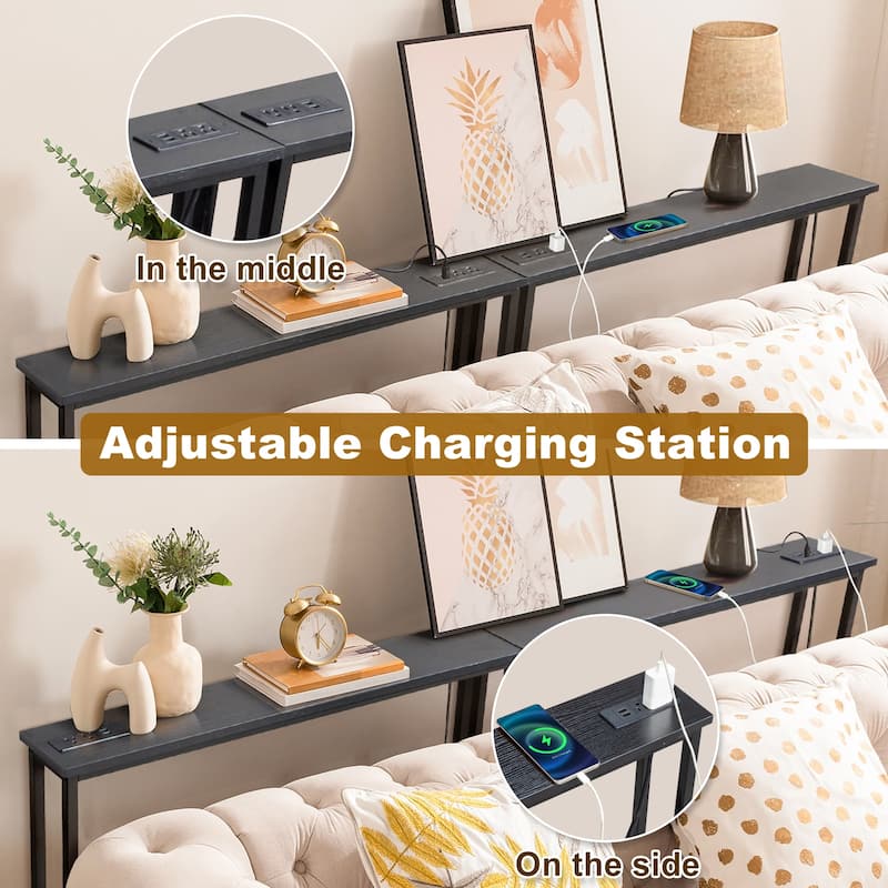 Metal Console Sofa Tables with Built-In USB and AC Ports Pack of 2 - 78.7 x 5.9 x 31.1 in