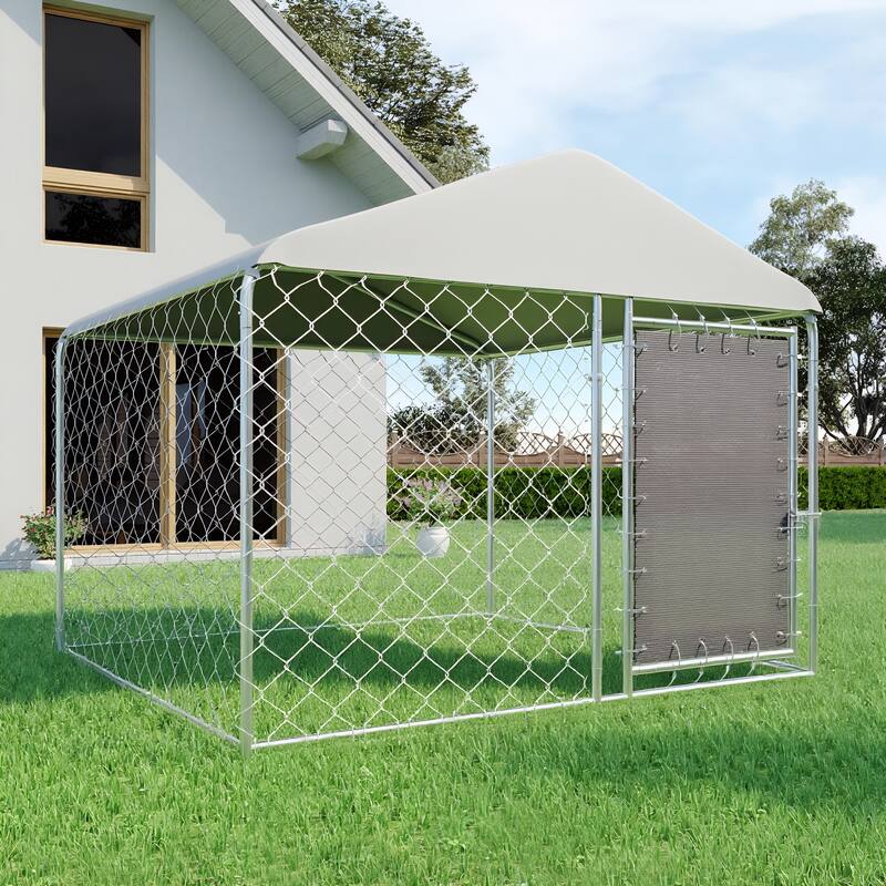 EROMMY Outdoor Dog Kennel, Heavy Duty Large Dog Kennels with Waterproof Cover and Rotating Feeding Door