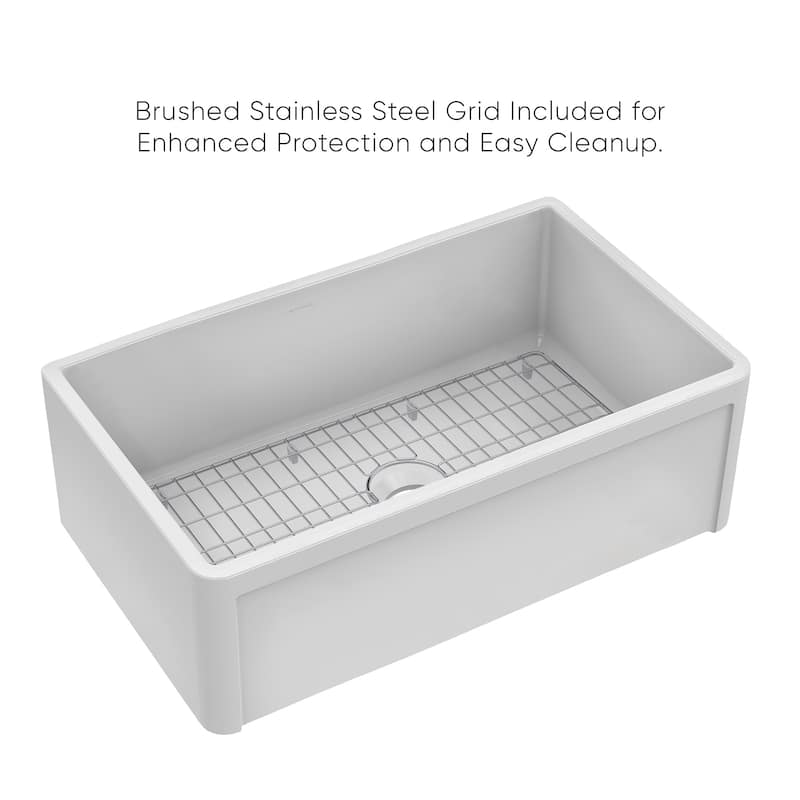 Reversible Fireclay Kitchen Sinks With Grid Three Edge Frame, Plain Front Apron