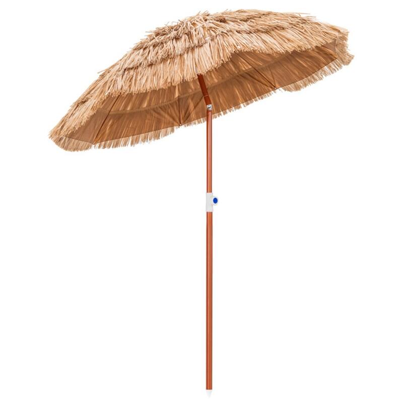 6 ft Portable Thatched Tiki Beach Umbrella with Tilt and Adjustable Height for Patio or Pool