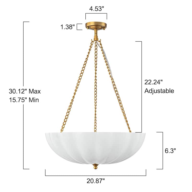 Elegant Gold and Glass Chandelier 3-Light Pendant Light Fixture with Frosted Dome Design
