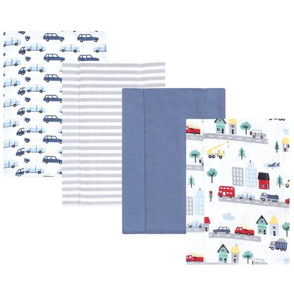 slide 1 of 1, Hudson Baby Boys Cotton Flannel Burp Cloths 4-Pack, City Life, One Size - City Life 4 Pack - One Size One Size - City Life 4 Pack