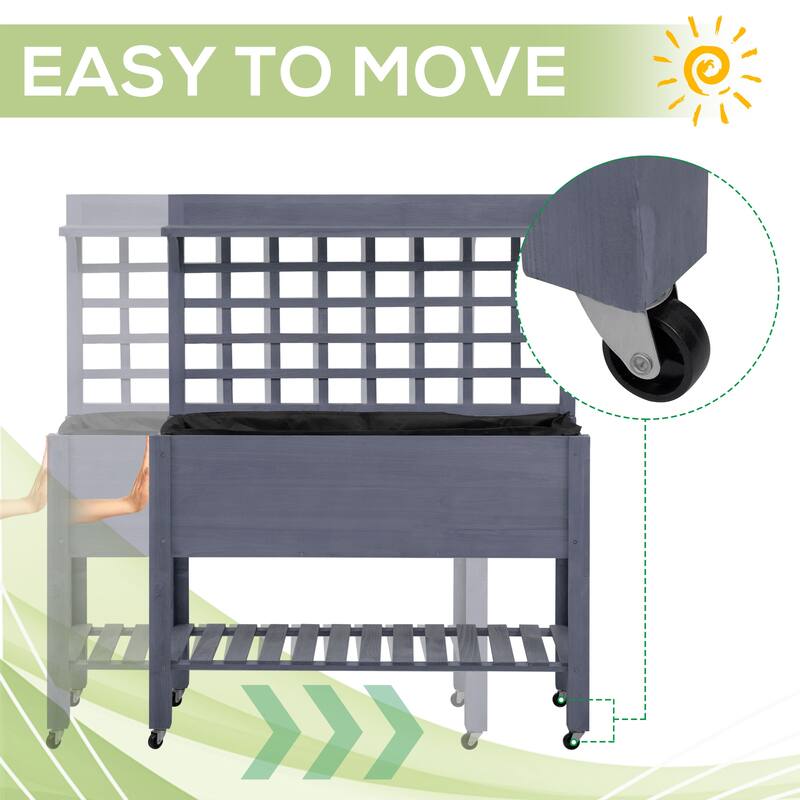 Rolling Raised Garden Planter Box Trellis for Patio Balcony Backyard