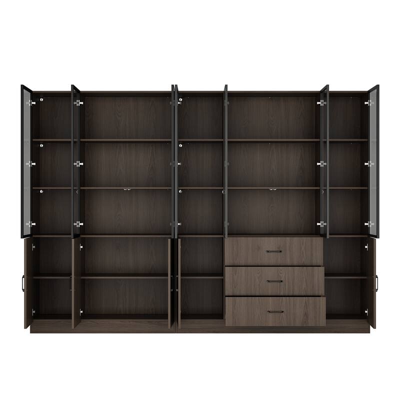 LED-Lit Wood Grain Cabinet - Configurable Storage for Home or Office