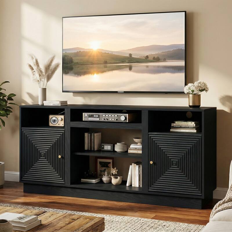 59'' TV Stand for TVs Up to 65'' with Storage and Adjustable Shelves - n/a