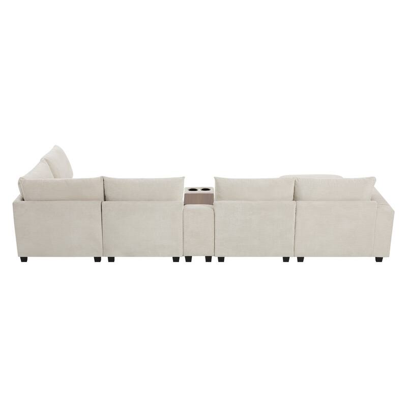 140" Corduroy U-Shaped Modular Sectional Sofa with Storage & USB